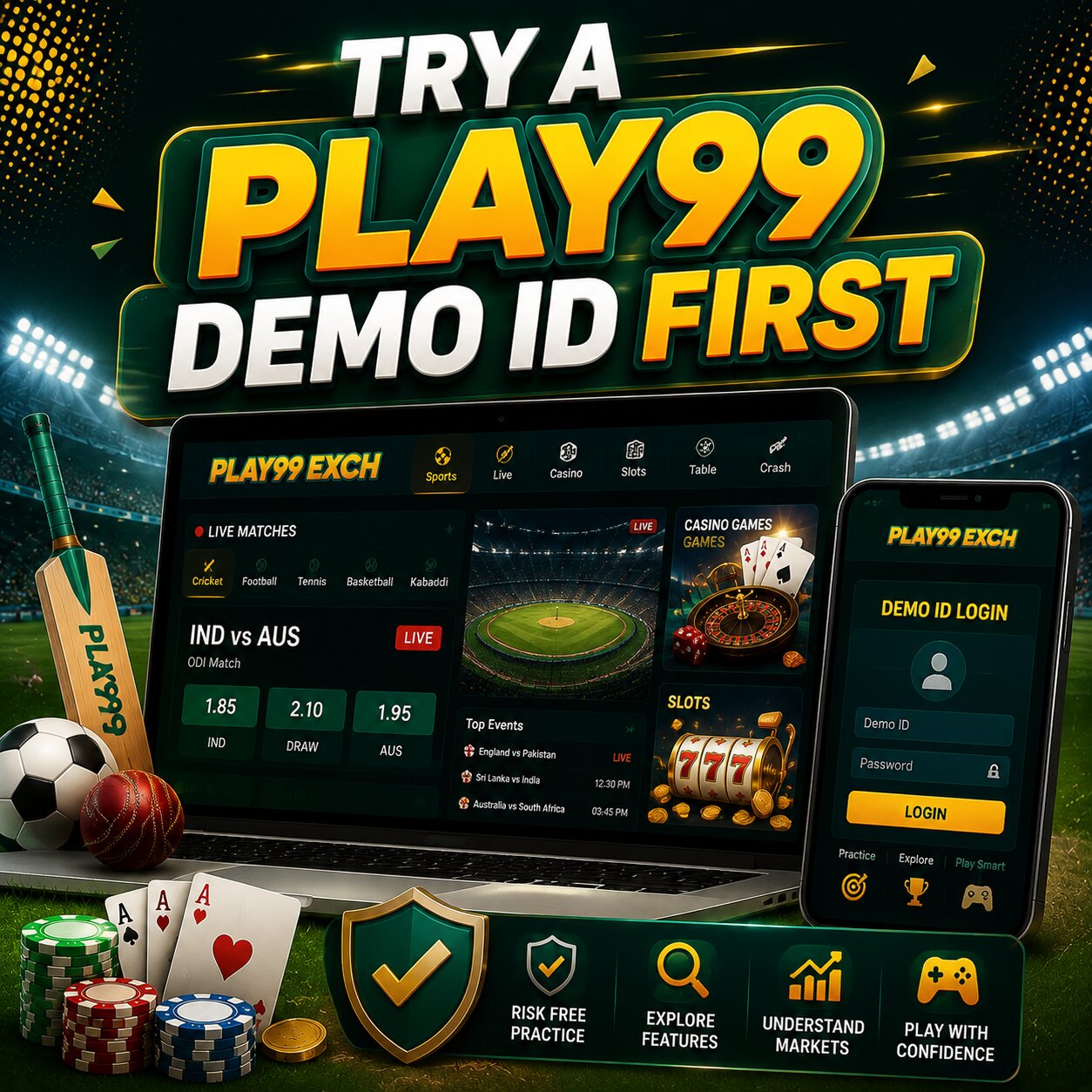 Play99 demo dashboard shown on a mobile phone screen