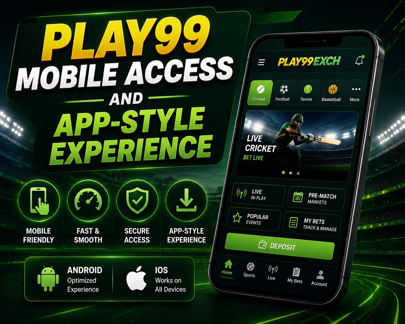 Play99 mobile access with the dashboard open on a phone