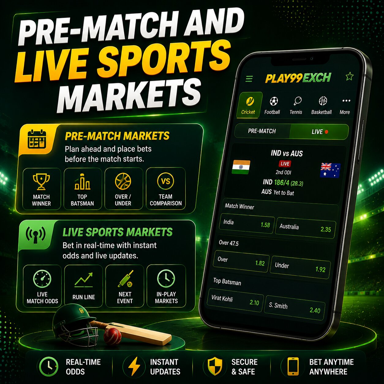 Pre-match and live sports markets across Play99 sports categories